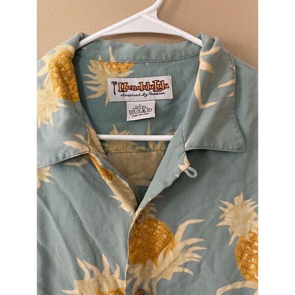 Honolulu Lulu Hawaiian Pineapple Print Shirt 100% Silk Size Large - Picture 4 of 7
